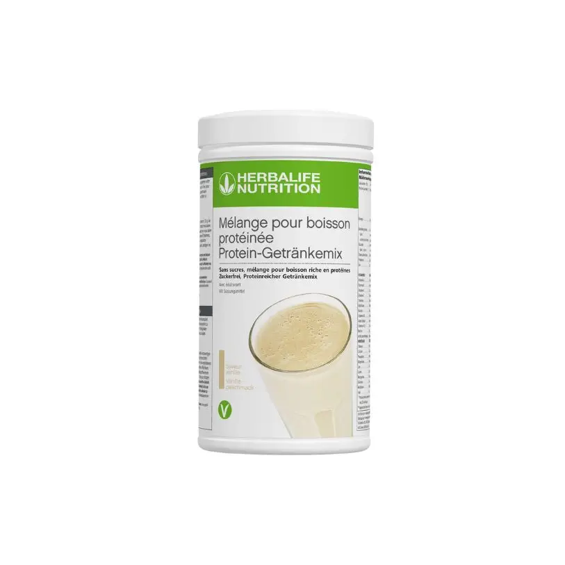 Boîte de PDM Herbalife Formule 1, substitut de repas riche en protéines et nutriments essentiels pour le contrôle du poids.